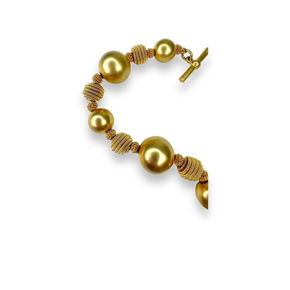 Y2K Anne Klein Chunky Brushed Gold Tone Beaded Bracelet 7.75” Toggle Clasp - Picture 9 of 10